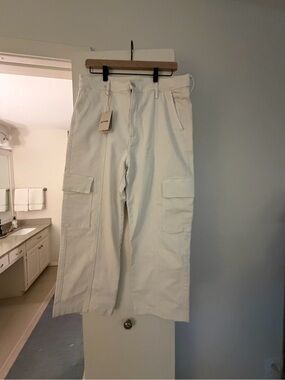 MOTHER Cream Wide-Leg Cargo Pants